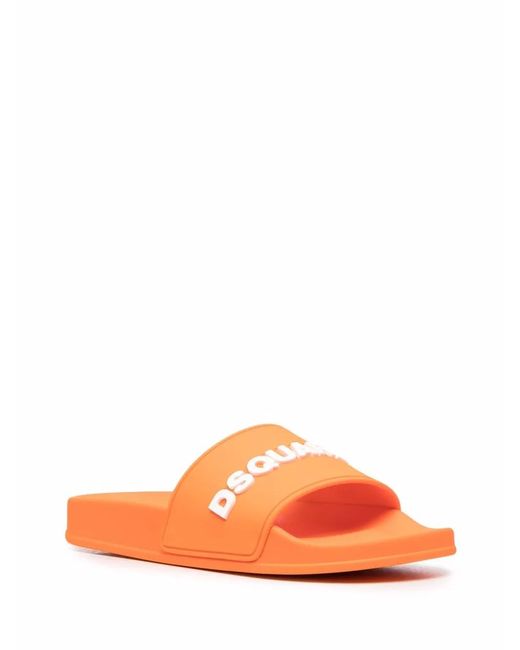 DSquared² Orange Claquettes À Logo Appliqué