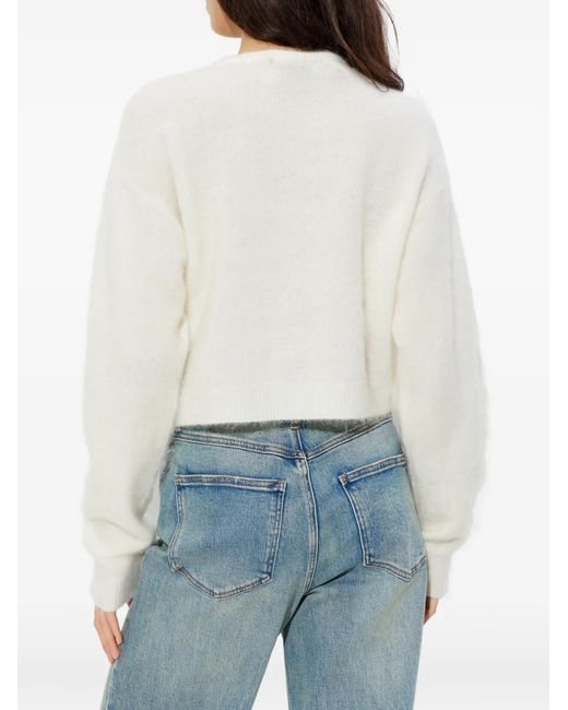 Gestuz White Press-Stud Cropped Cardigan
