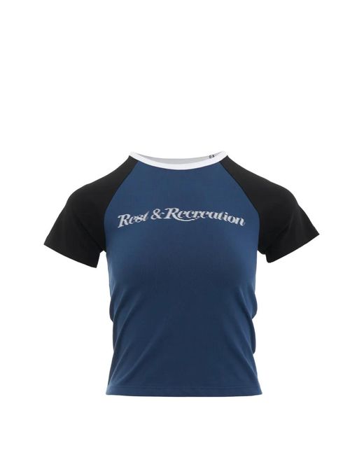 Rest&Recreation Blue Raglan-Sleeve Logo-Print T-Shirt