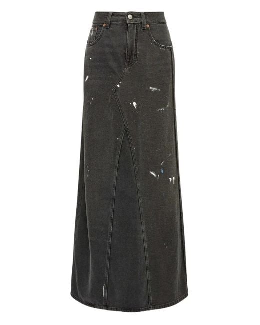 MM6 by Maison Margiela Black Paint-Splatter Denim Skirt