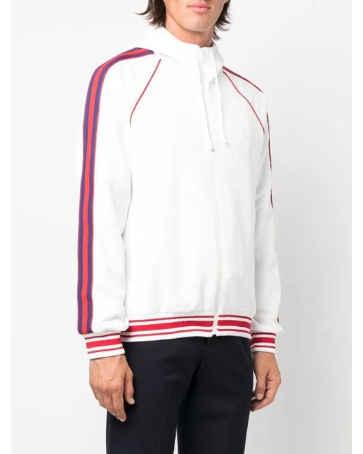 Gucci White Web Stripe Zipped Hoodie for men