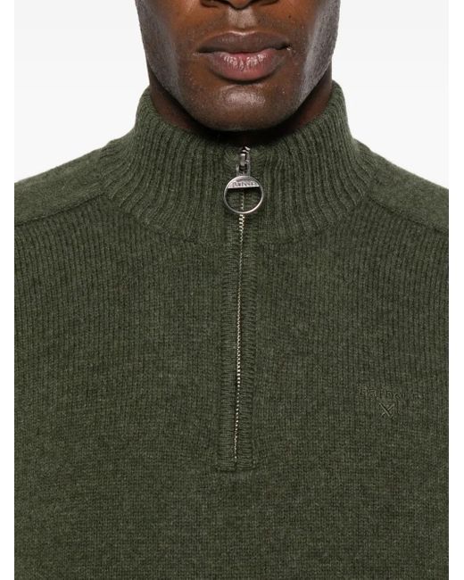 Barbour Green Half-Zip Wool Sweater for men