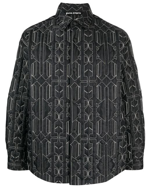 Palm Angels Black Monogram-Quilted Shirt Jacket for men