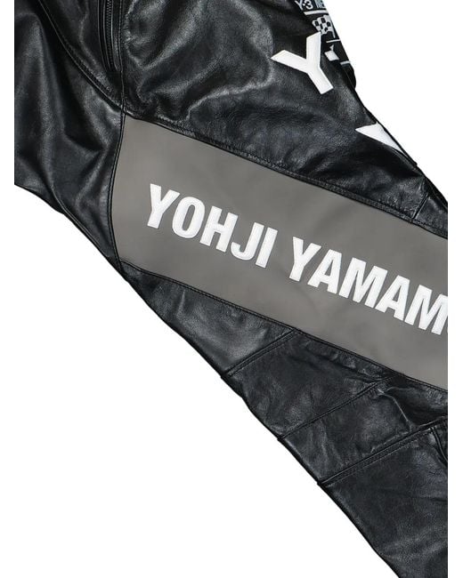 Y-3 Gray Racer Logo Leather Trousers for men