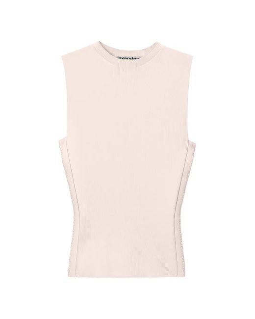 Alexander Wang Pink Debossed-Logo Ribbed Tank Top