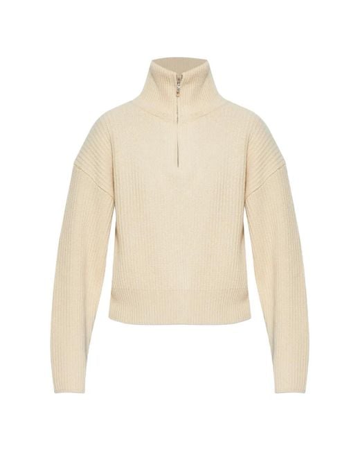 A.P.C. White Zip Funnel-Neck Sweater