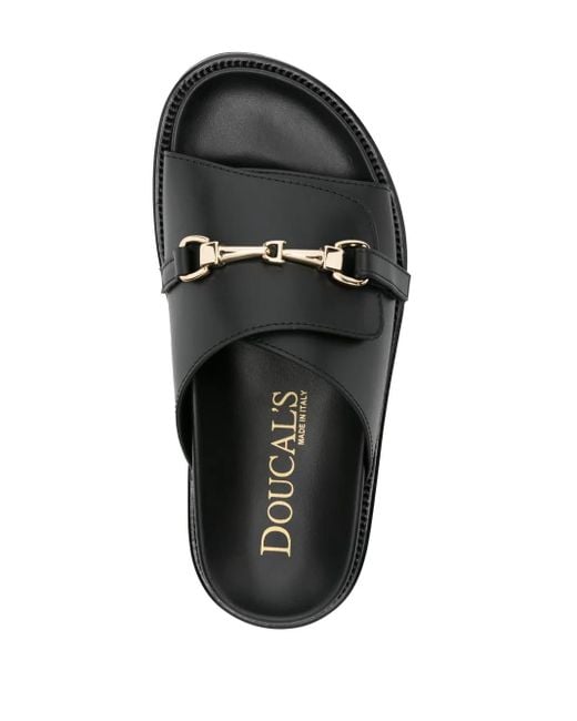 Doucal's Black Logo-Buckle Leather Slides