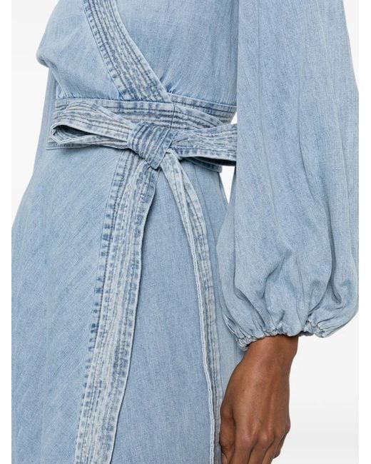 Zimmermann Blue Midi Indra Belted Wrap Dress