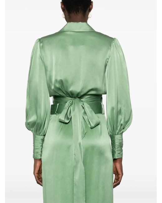 Zimmermann Green Silk Cropped Wrap Top