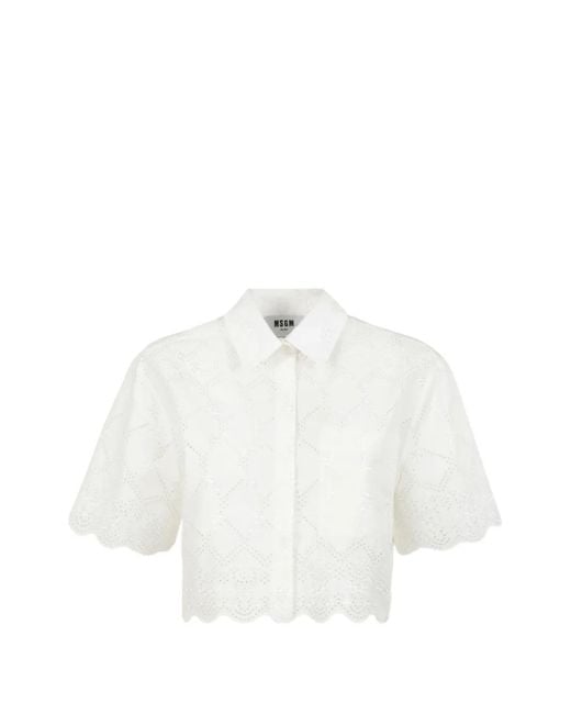 MSGM White Broderie-Anglaise Scalloped-Edge Shirt