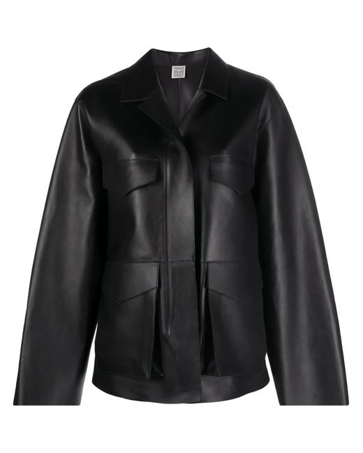 Totême Black Army Leather Biker Jacket