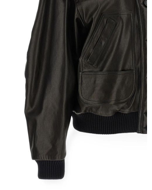 The Attico Black Contrast-Collar Leather Jacket