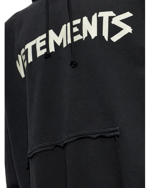Vetements Black Logo-Print Distressed Hoodie for men