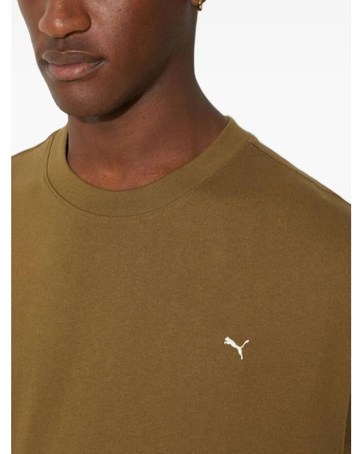 PUMA Green Embroidered-Logo Crew-Neck T-Shirt for men