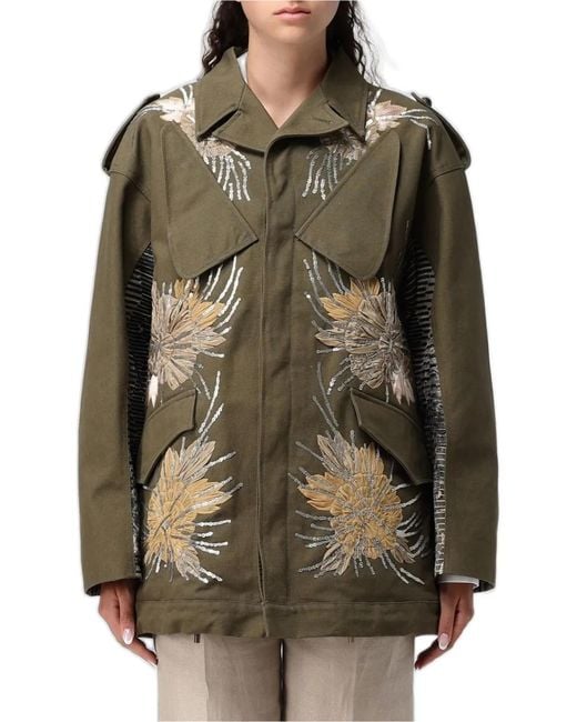 Antonio Marras Green Sequin-Embellished Floral-Patch Jacket