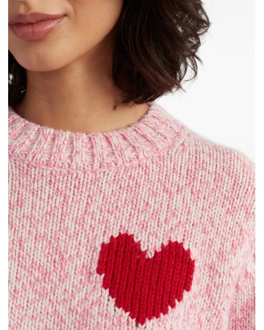 Chinti & Parker Pink Heart-Motif Melange Sweater