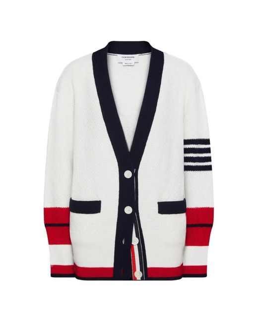 Thom Browne White Tennis Racquet Intarsia 4-Bar Seed Stitch Cardigan