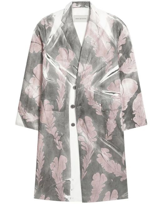 Dries Van Noten Jas Met Dubbele Rij Knopen En Print in het Gray voor heren