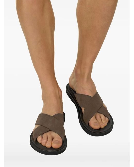 Boggi Brown Crossover-Strap Suede Sandals for men