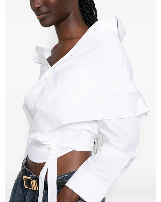 Balenciaga White Off-The-Shoulder Wrap Blouse