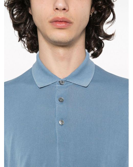 Drumohr Blue Fine-knit Cotton Polo Shirt for men