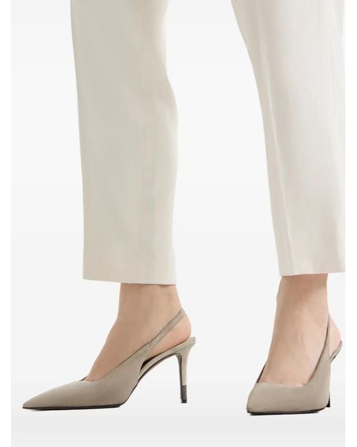 Brunello Cucinelli White Suede Leather Slingback Pumps
