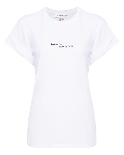 Victoria Beckham White Slogan-print Cotton T-shirt