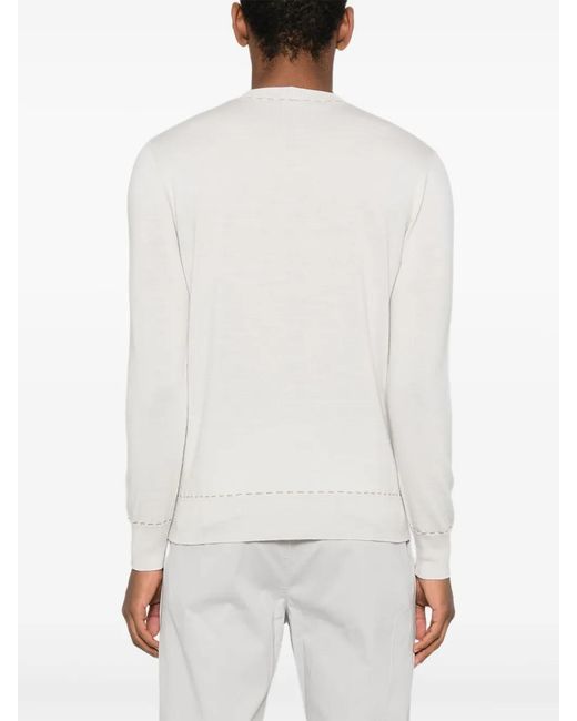 Eleventy White Crew-Neck Stitch-Detail Sweater for men