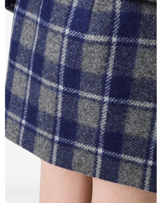 Miu Miu Blue Wool Check Mini Skirt