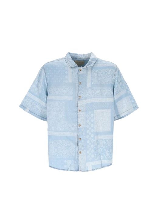 TOOCO Blue Paisley-Print Chambray Shirt for men
