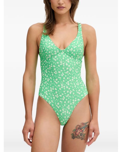 Rip Curl Green Surf Side Good Floral-Print Swimsuit