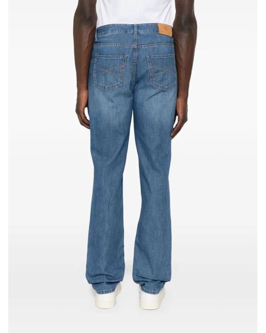 Brunello Cucinelli Blue Logo-Embroidered Jeans for men