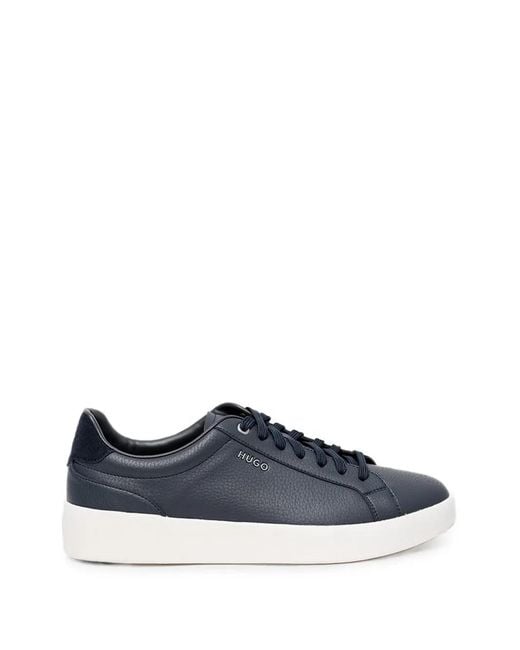HUGO Blue Logo-Plaque Grained-Leather Sneakers for men