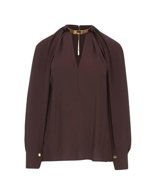 Elisabetta Franchi Brown V-Neck Shirt