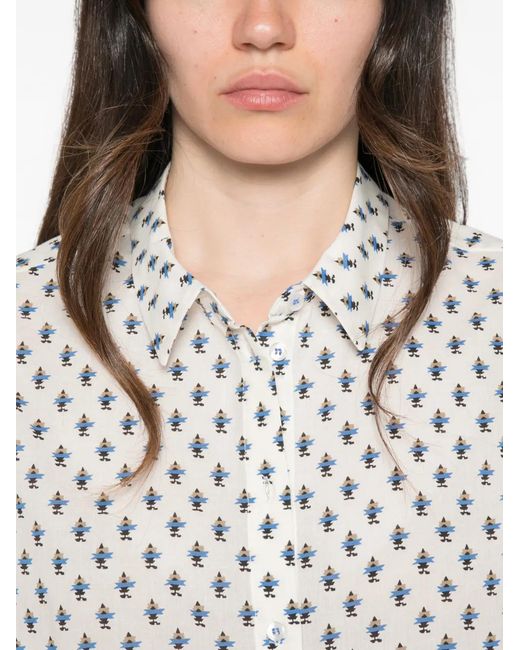 MAISON 123 White Geometric-Print Long-Sleeve Shirt