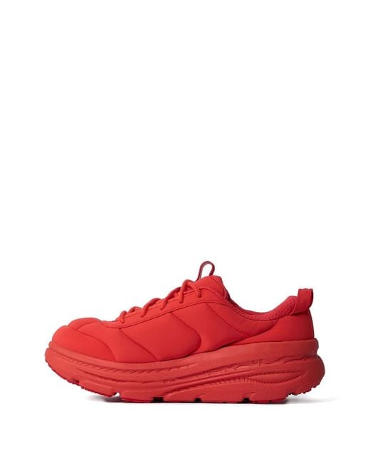 Hoka One One Red Bondi Quilted Lace-Up Sneakers