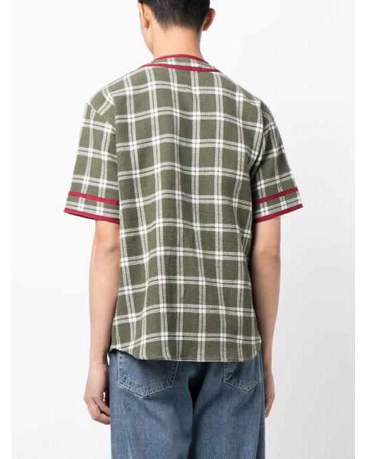 Clot Green Check-Pattern Striped-Edge Shirt for men