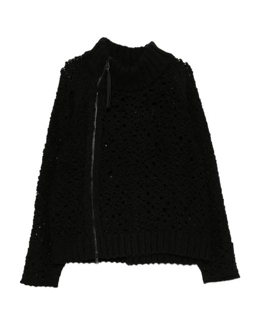 The Viridi-anne Black Mesh Zip-Up Jumper for men