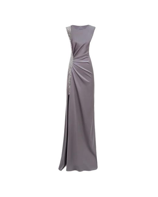 Gemy Maalouf Purple Beaded Maxi Dress