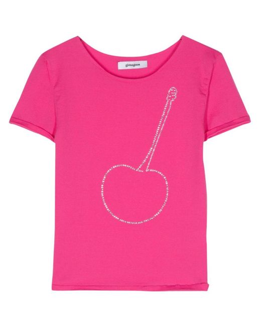 GIMAGUAS Pink Cherry Shiny T-Shirt mit Strassverzierung