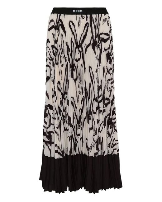MSGM White Rabbit-Print Pleated Skirt