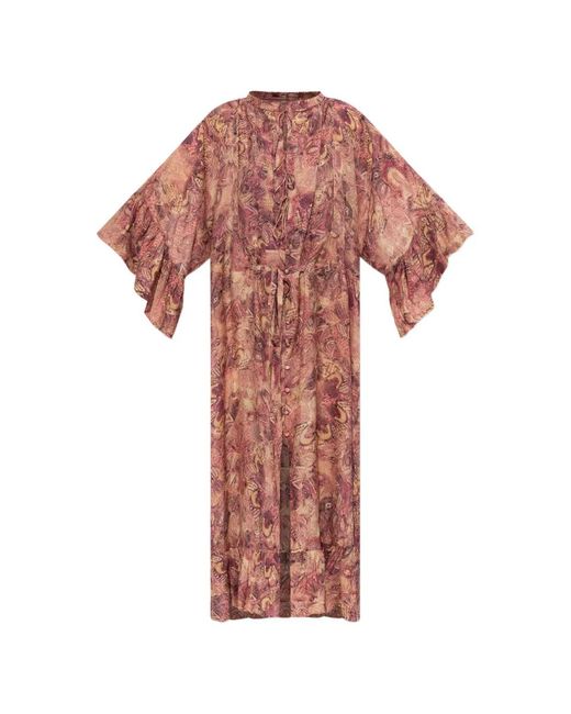 Isabel Marant Pink Graphic-Print Ruffled Dress