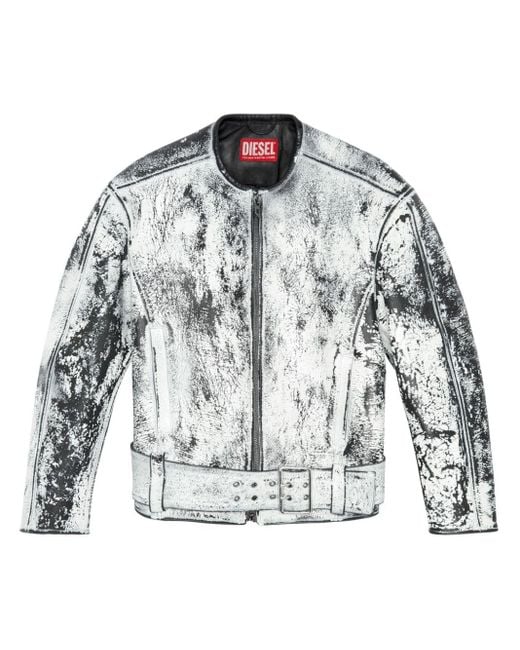 DIESEL White L-margy Distressed Leather Jacket for men