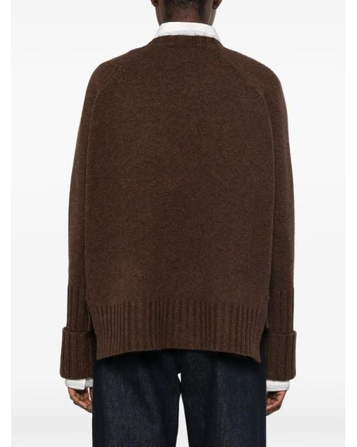 Tory Burch Brown Ribbed-Knit Raglan-Sleeve Knit