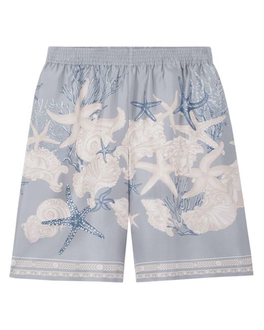 Versace Blue Barocco Sea-print Cotton Shorts for men