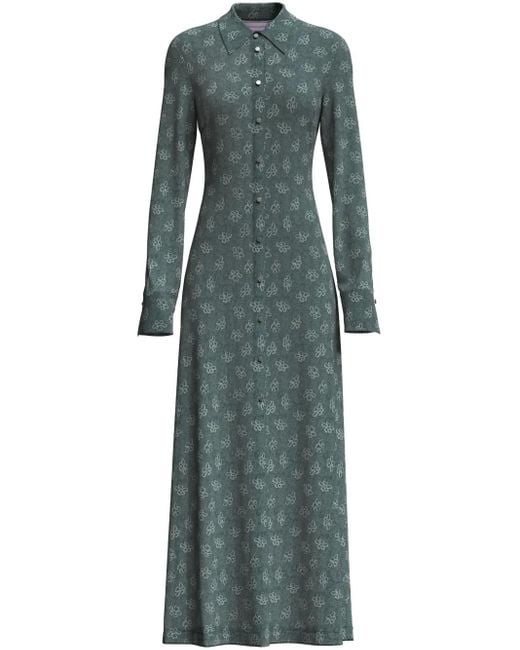 MACCAPANI Green Andre Monogram-Jacquard Maxi Shirtdress