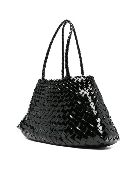 Dragon Diffusion Black Patent-Leather Woven Tote Bag