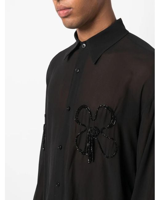Gcds Black Embroidered Oversized Shirt for men