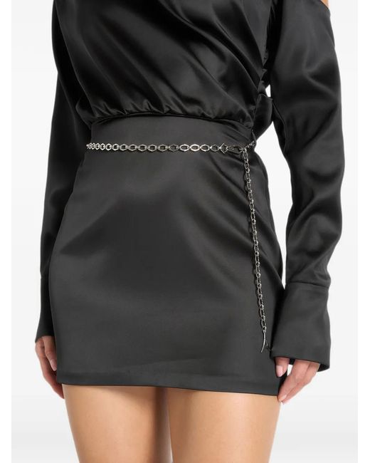 Manière De Voir Black Off-Shoulder Draped Satin Mini Dress With Belt