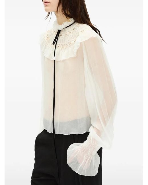 Ann Demeulemeester Natural Sheer Ruffled Blouse